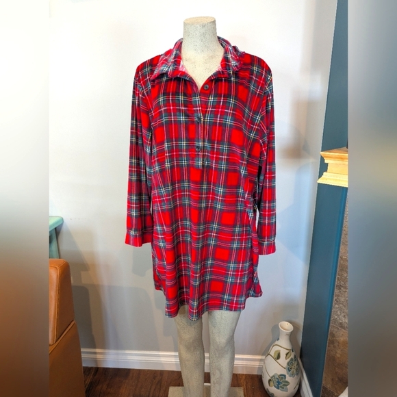 Red Plaid Long Sleeve Night Shirt Soft Fleece Adult Size XXL Children's Place - Picture 1 of 7